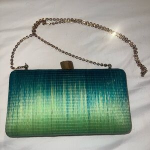 Vineyard Vine Green Ombré Woven Clutch / Evening Purse with Gold Chain